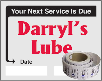 Actual image of our No. 1207 on a roll Oil Change Reminders measuring2” x 2½”
