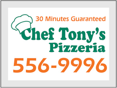 Actual image of our No. 679 1.5" x 2" restaurant delivery reminder that is supplied individually cut