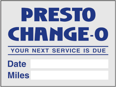 Actual image of our No. 681 individually cut Oil Change Reminders measuring1½” x 2”
