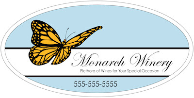 Actual image of our No. 8846 Oval shaped static cling labels at 6" x 3" size