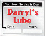 Custom automotive window static cling sticker for a maintenance reminder